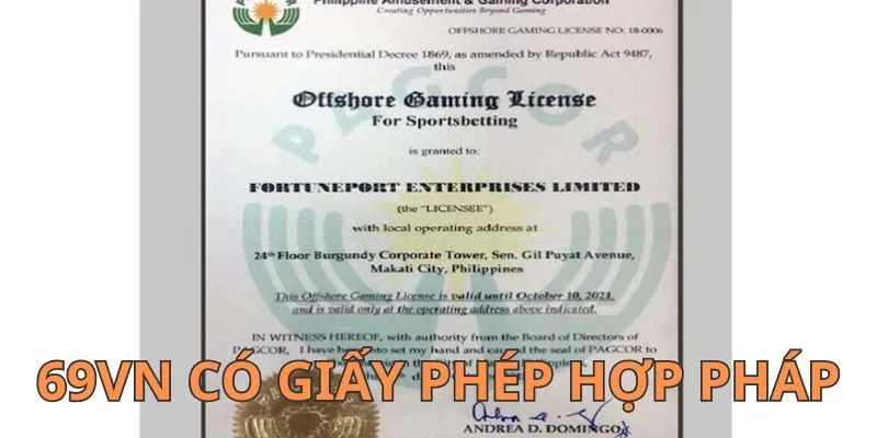 giấy phép hợp pháp 69vn